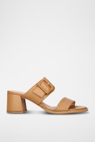 Mules à talons en cuir - Camel
