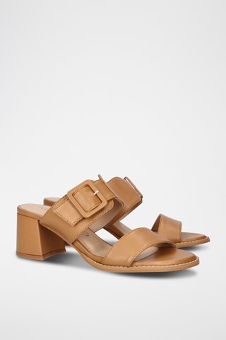 Mules à talons en cuir - Camel