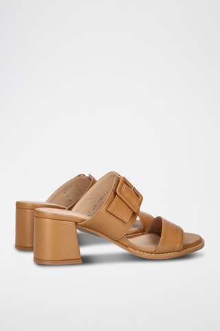 Mules à talons en cuir - Camel