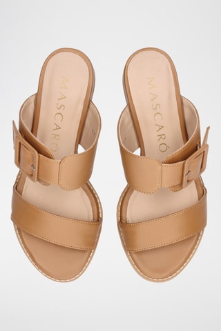 Mules à talons en cuir - Camel