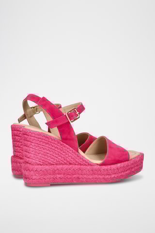 Sandales compensées en nubuck - Fuchsia