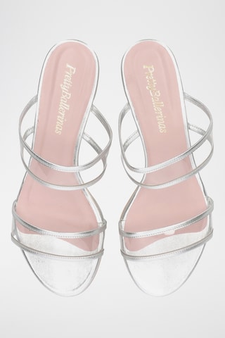 Mules à talons en cuir - Argenté