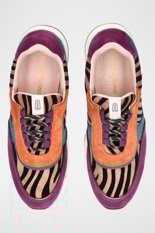 Baskets compensées en cuir - Fuchsia et beige