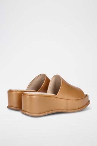 Mules plateformes en cuir - Marron clair