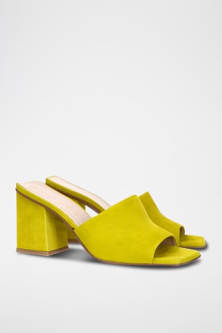 Mules à talons en cuir - Vert citron