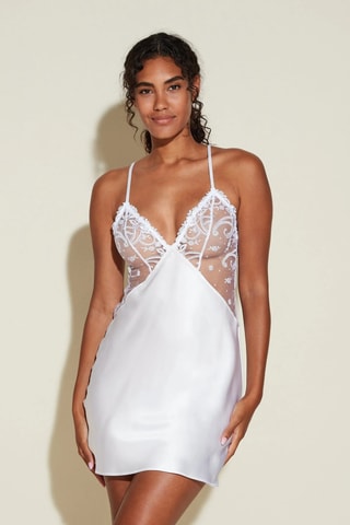 Babydoll em seda Sanika - Branco