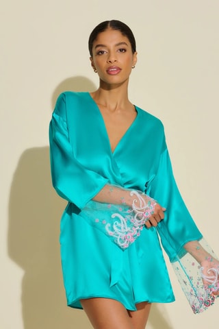 Robe em seda Sanika - Turquesa