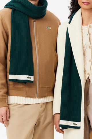 Echarpe en laine - Vert foncé et écru