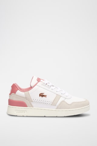 Baskets cuir T-Clip - Blanc et rose poudré