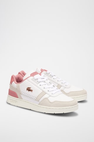 Baskets cuir T-Clip - Blanc et rose poudré