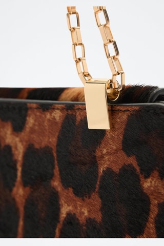 Portefeuille cuir fourrure chaîne léopard - Marron