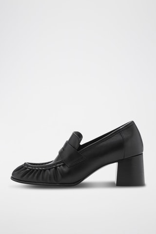 Chaussures froncées cuir talon - Noir