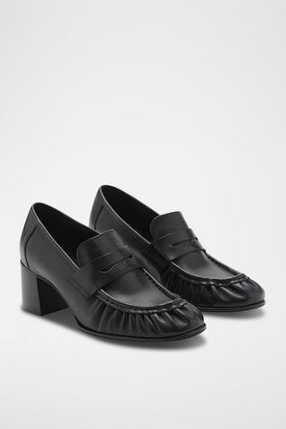 Chaussures froncées cuir talon - Noir