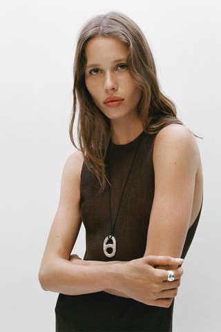 Collier cordon cristaux - Noir