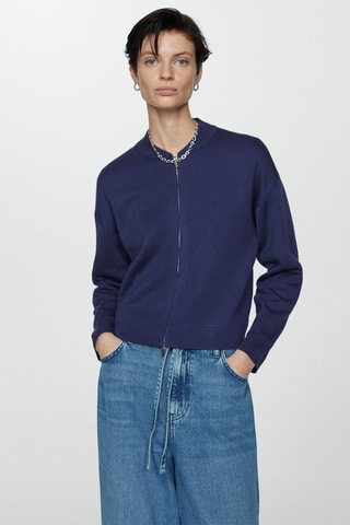 Cardigan maille fermeture éclair - Bleu marine