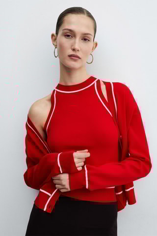 Cardigan liserés contrastants - Rouge