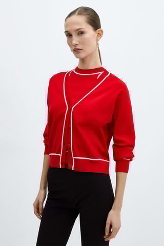 Cardigan liserés contrastants - Rouge