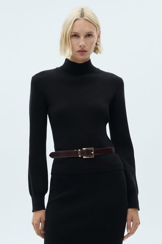 Pull-over maille côtelée col rond - Noir