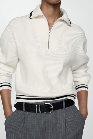 Pull-over zippé rayures - Écru