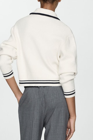 Pull-over zippé rayures - Écru