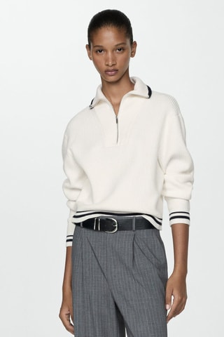 Pull-over zippé rayures - Écru