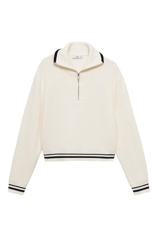 Pull-over zippé rayures - Écru