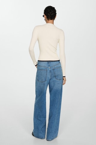 Pull-over côtelé col montant - Écru