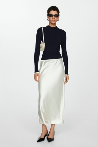 Pull-over côtelé col montant - Bleu marine