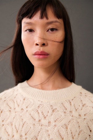 Pull-over maille détails ajourés - Écru