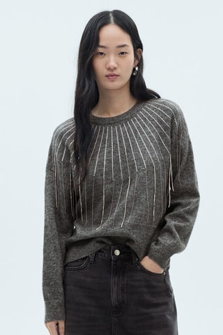 Pull-over maille détails brillants - Gris