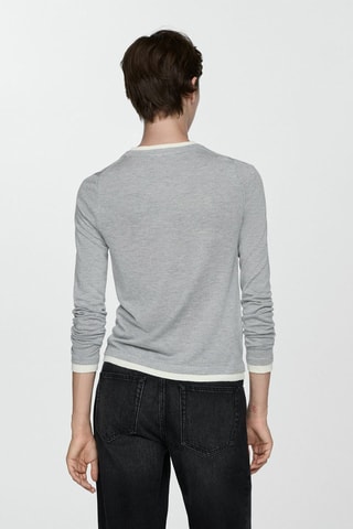 Pull-over maille fine liserés contrastés - Gris clair chiné