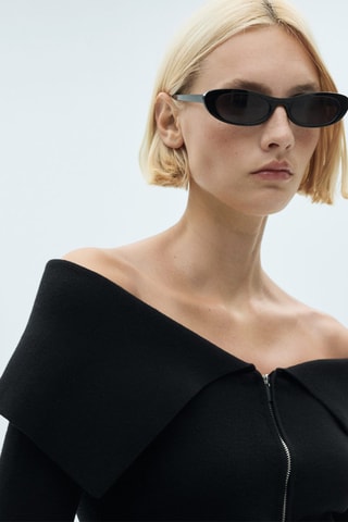 Pull-over épaules dénudées fermeture Éclair - Noir