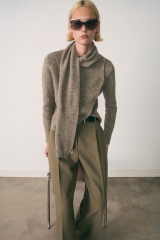 Pull-over col écharpe boutons - Kaki