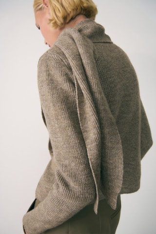 Pull-over col écharpe boutons - Kaki