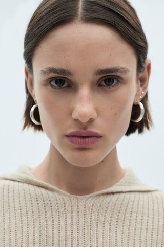 Pull-over maille côtelée capuche - Sable