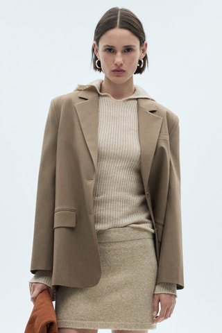 Pull-over maille côtelée capuche - Sable