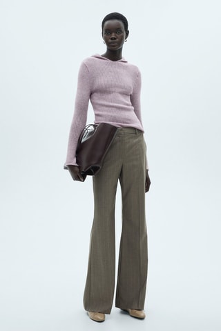 Pull-over maille côtelée capuche - Violet clair