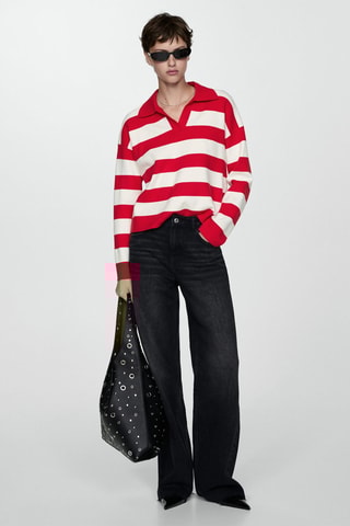 Pull-over rayures col polo - Rouge et blanc