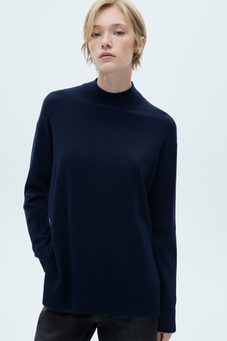 Pull-over maille col montant - Bleu marine