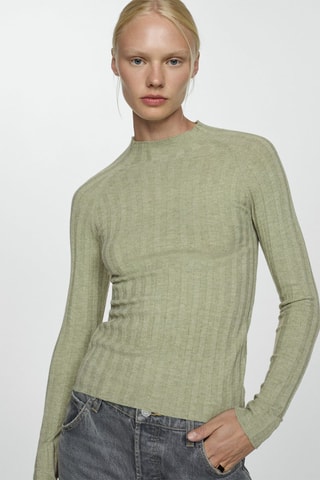 Pull-over côtelé col montant - Vert pastel