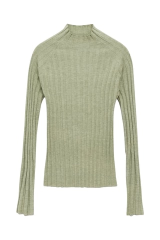 Pull-over côtelé col montant - Vert pastel