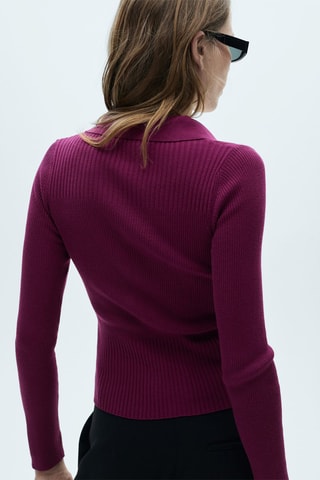 Pull-over maille côtelée boutons - Bordeaux