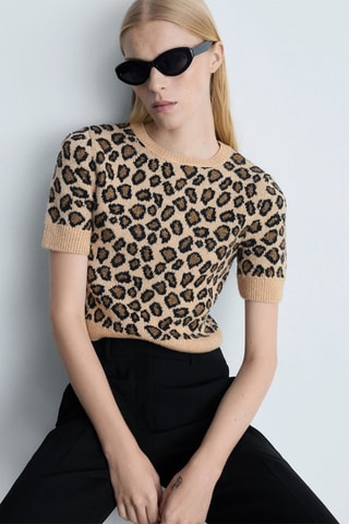 Pull-over manches courtes léopard - Marron