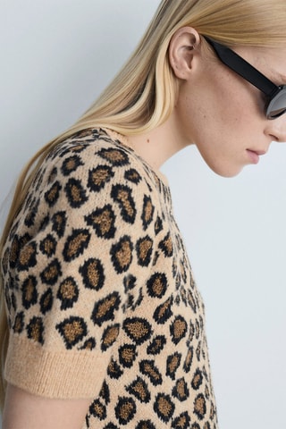 Pull-over manches courtes léopard - Marron