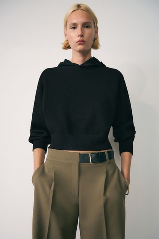 Pull-over maille capuche - Noir