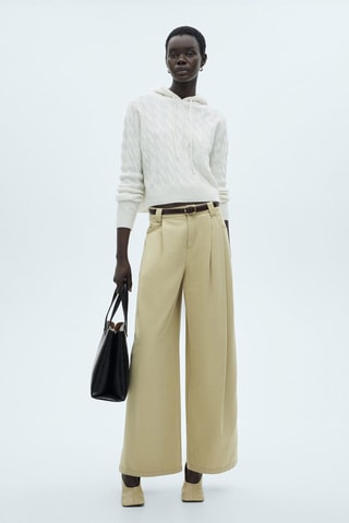 Pull-over capuche maille torsadée - Écru