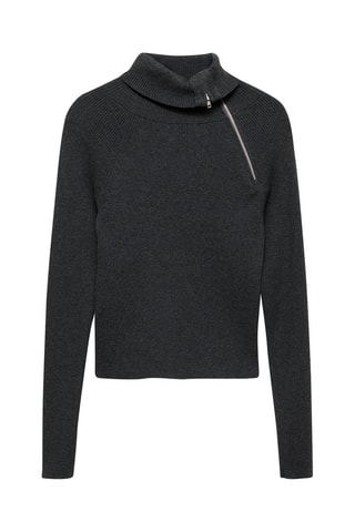 Pull-over maille côtelée col zippé - Gris