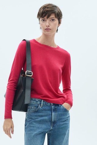 Pull-over maille fine col rond - Fuchsia