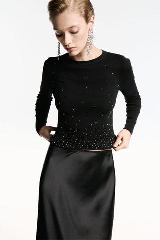 Pull-over crop strass - Noir