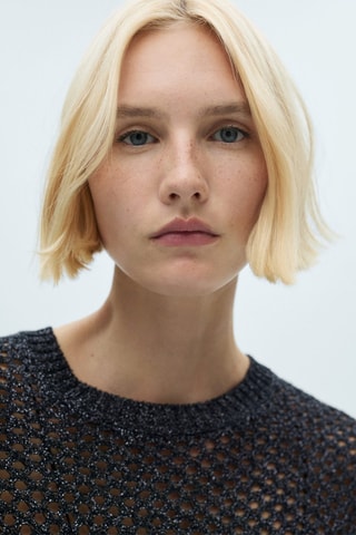 Pull-over maille ajourée Lurex - Noir